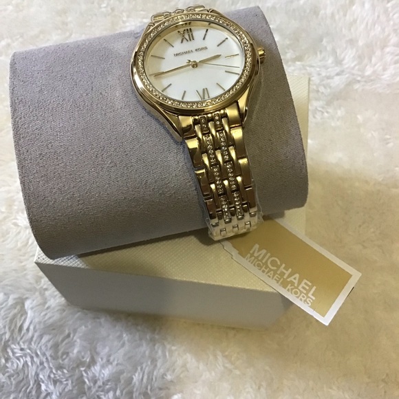Michael kors mk7078 Mindy Three-Hand Gold-Tone Steel mother of pearl dial Watch - Picture 4 of 6